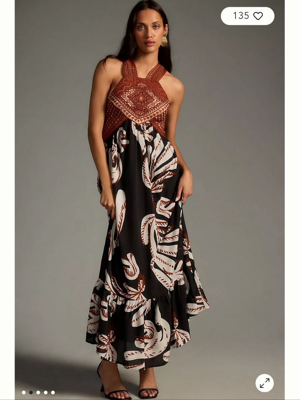 Anthropologie Deco Printed Halter Maxi Dress
